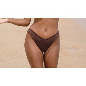 Berlook Dark Coffee Brown Shimmer Bikini Swimsuit Bottoms Only L Large NEW